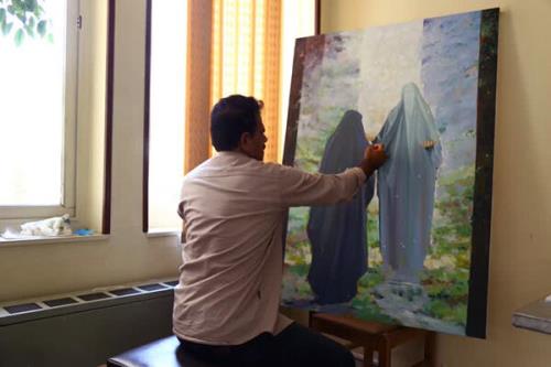 رونمائی از تابلوی نقاشی نخستین دیدار اثر علی بحرینی